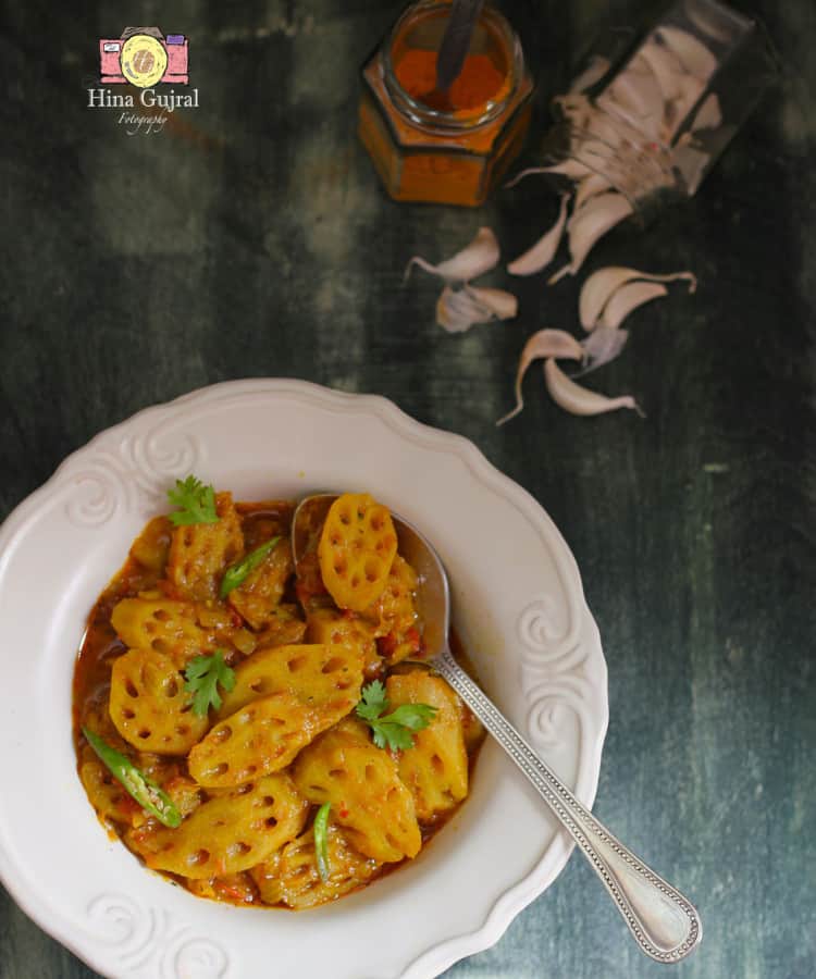 Kamal Kakdi Ki Sabzi is a succulent brown curry made with crisp and fibrous lotus stem. Find how to make kamal kakdi ki sabzi