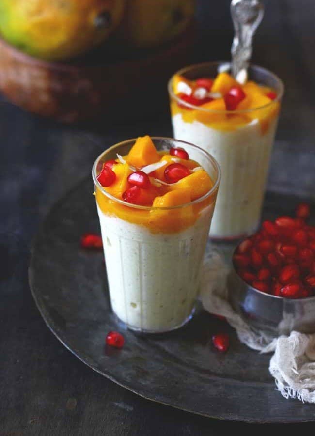 Simple Samavat Rice Kheer - a wholesome and gluten free pudding recipe with barnyard millet, milk, and mango!!