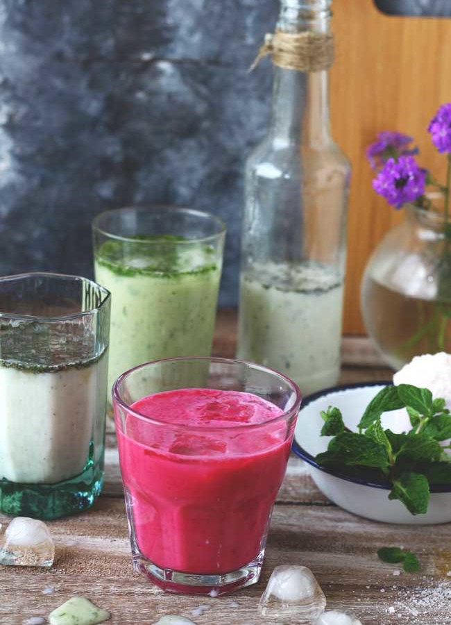 Masala Chaas aka flavored buttermilk is one of the most popular Indian summer drink. Find out how to make masala chaas in three different flavors.