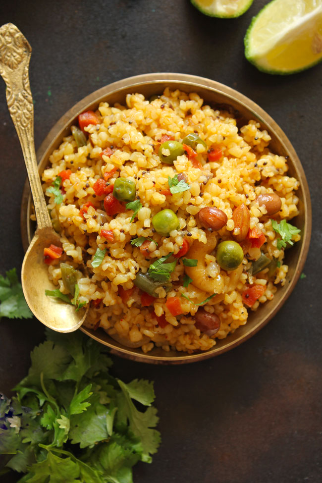 Vegetable Dalia Upma In a Brass Bowl