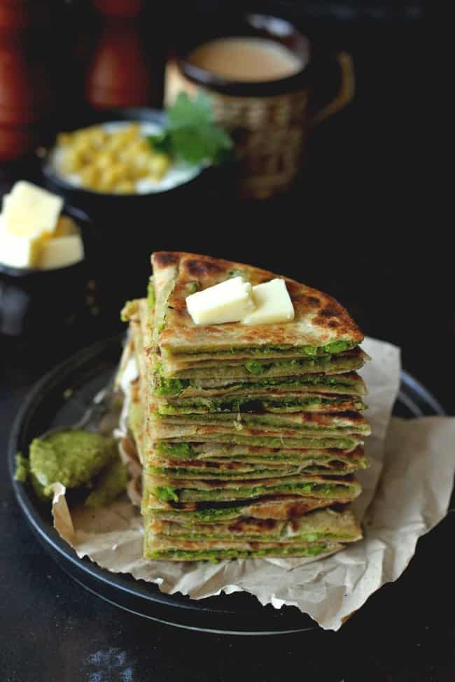 Matar Ka Paratha is a vegan and vegetarian green peas stuffed Indian flatbread.