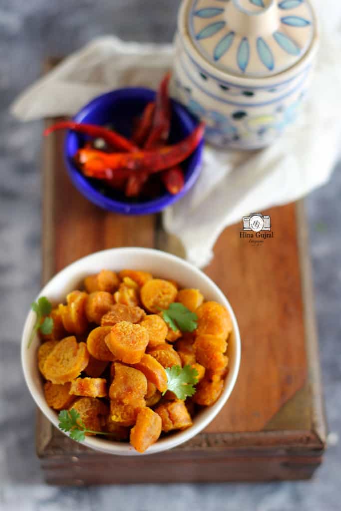 Gatte Ki Sabzi is a popular gluten-free Indian curry prepared with gram flour (besan) and curd.