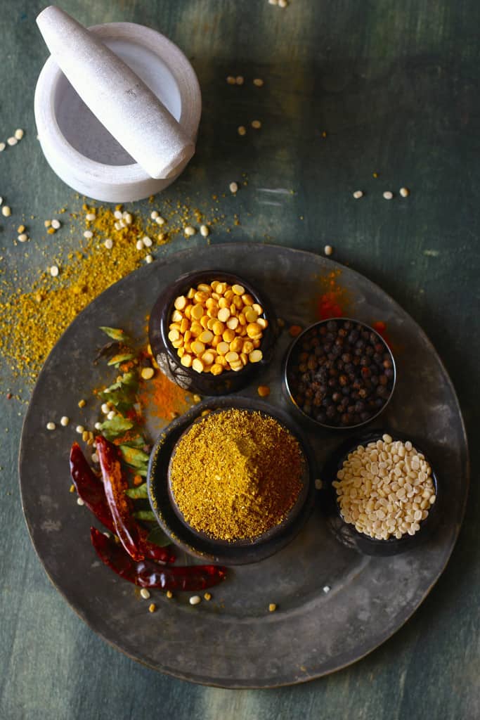 aerial shot of ingredients for making sambar