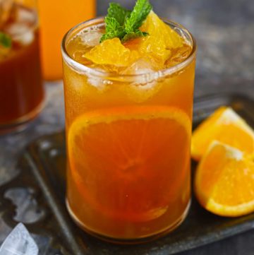 A home brewed iced tea with orange flavor
