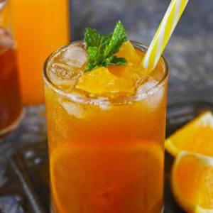 A home brewed iced tea with orange flavor