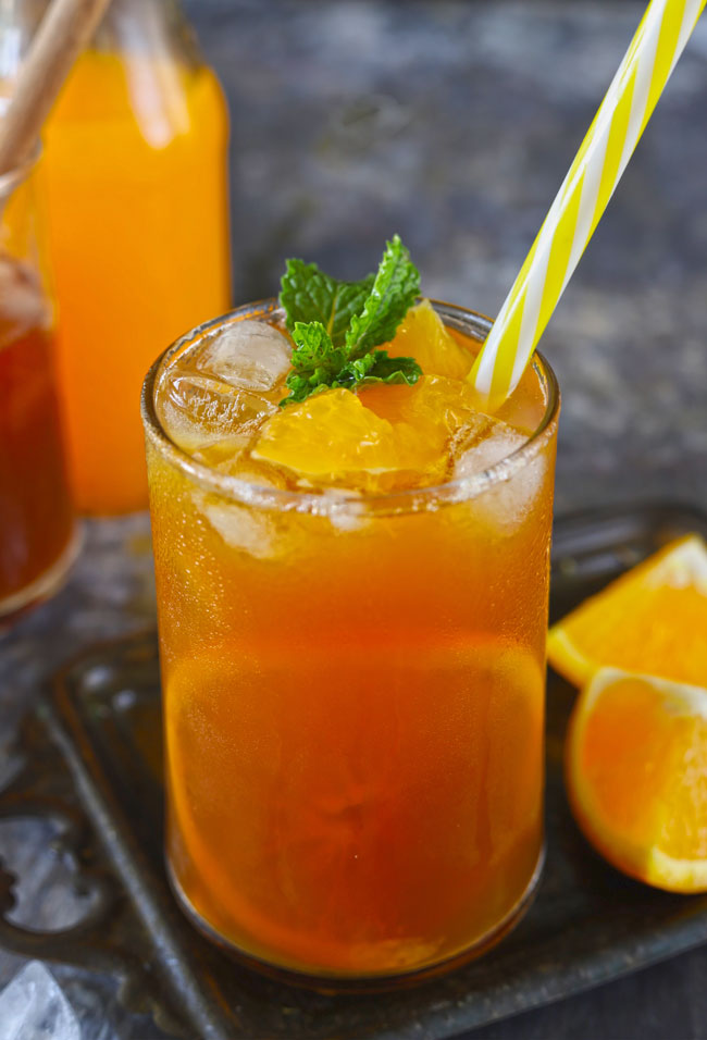 A home brewed iced tea with orange flavor