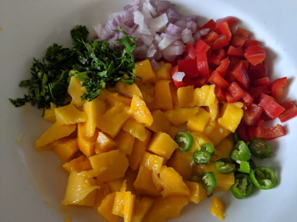 A sweet and spicy vegan mango salsa