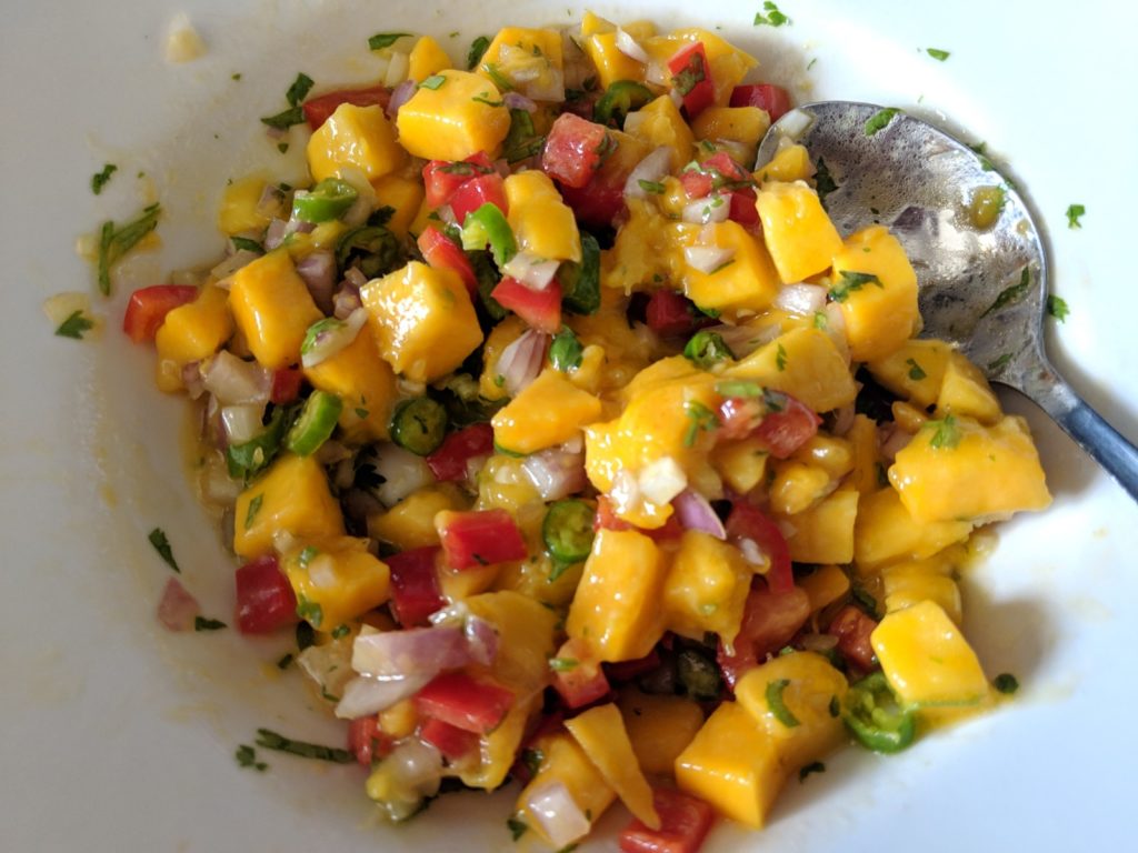 A sweet and spicy vegan mango salsa