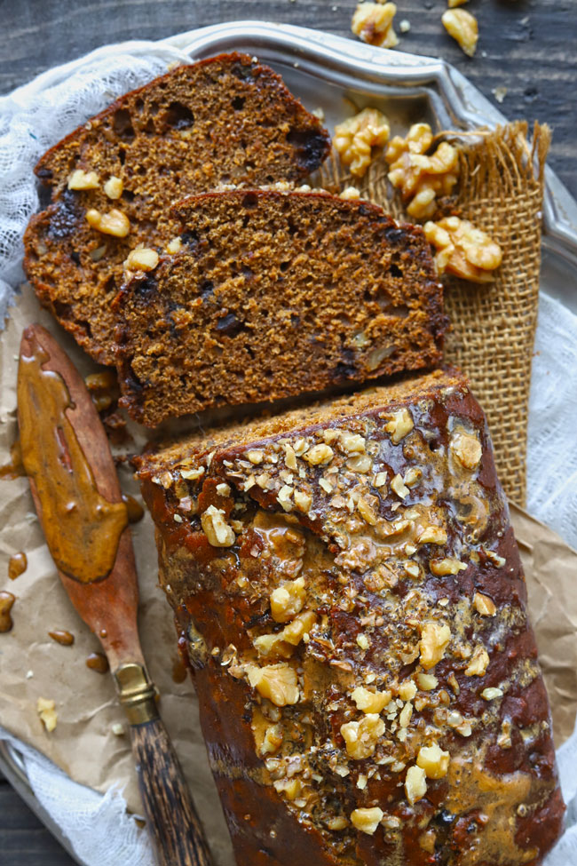 Sliced Date Nut Bread Coated With Coffee Glaze