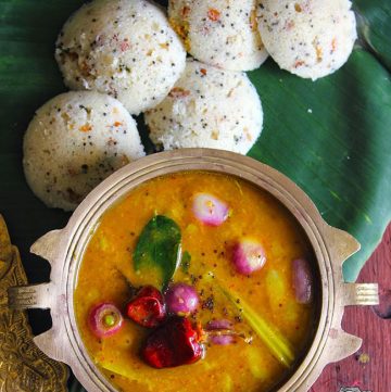 Sambar is a gluten-free, vegan South Indian curry of lentil and mixed vegetables