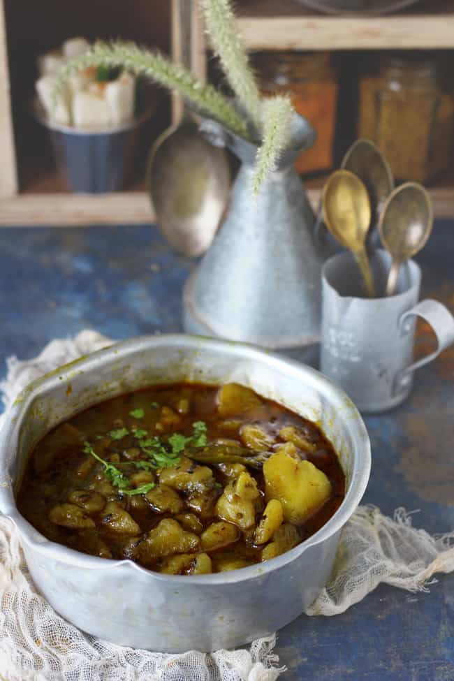 side close up shot of pahadi aloo sabzi