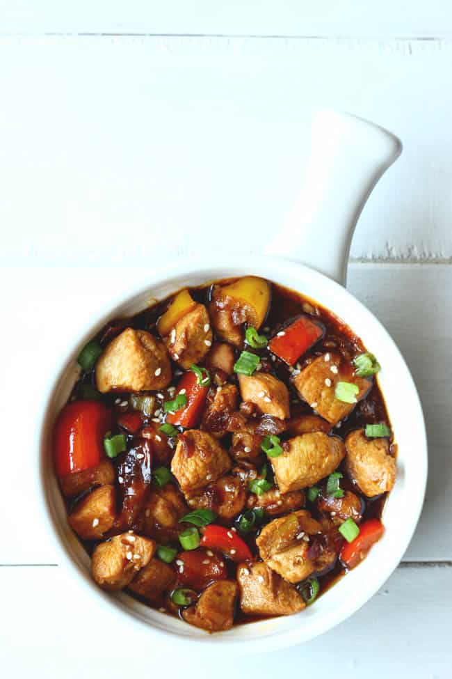 Kung Pao Chicken or Gong Bao is a delicious Chinese style chicken stir fry with peppers and peanuts.