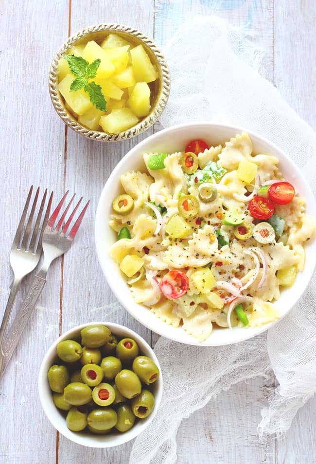 This summer pasta salad is loaded with pineapple and a creamy, flavorsome homemade dressing.