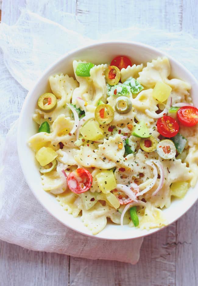 This summer pasta salad is loaded with pineapple and a creamy, flavorsome homemade dressing.