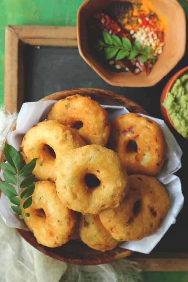 aerial shot of medu vada stacked in an bowl