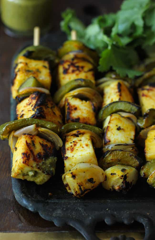 Achari Paneer Tikka Skewers