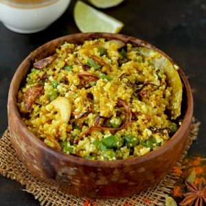 Indian Style Cauliflower Rice In A Brown Bowl