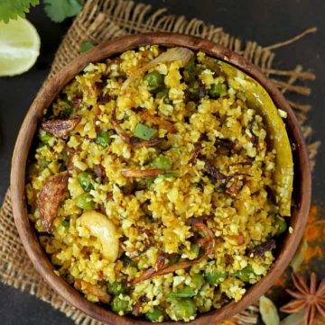 Indian Style Cauliflower Rice In A Brown Bowl