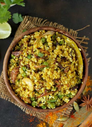 Indian Style Cauliflower Rice In A Brown Bowl