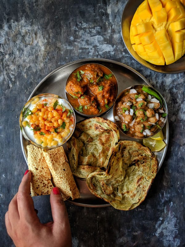 aerial shot of indian thali