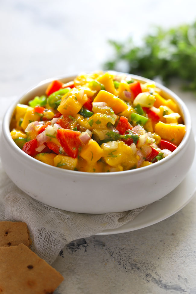 A sweet and spicy vegan mango salsa