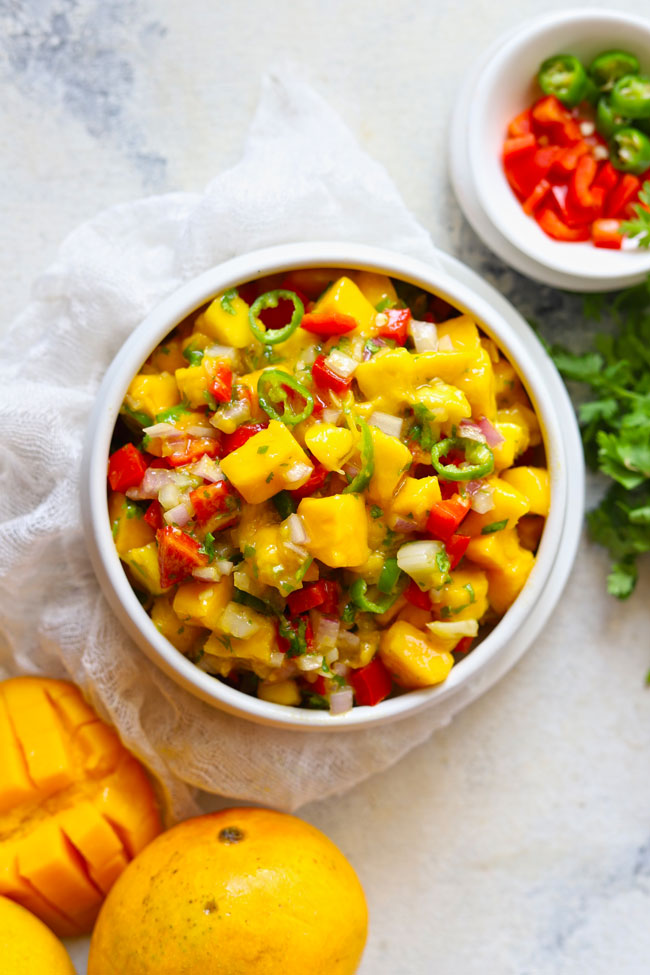 A sweet and spicy vegan mango salsa