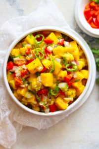 A sweet and spicy vegan mango salsa