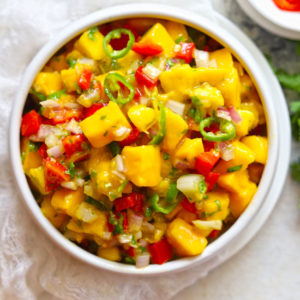 A sweet and spicy vegan mango salsa