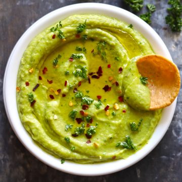 Avocado Hummus is a gluten-free, vegan Mediterranean dip loaded with goodness of avocado