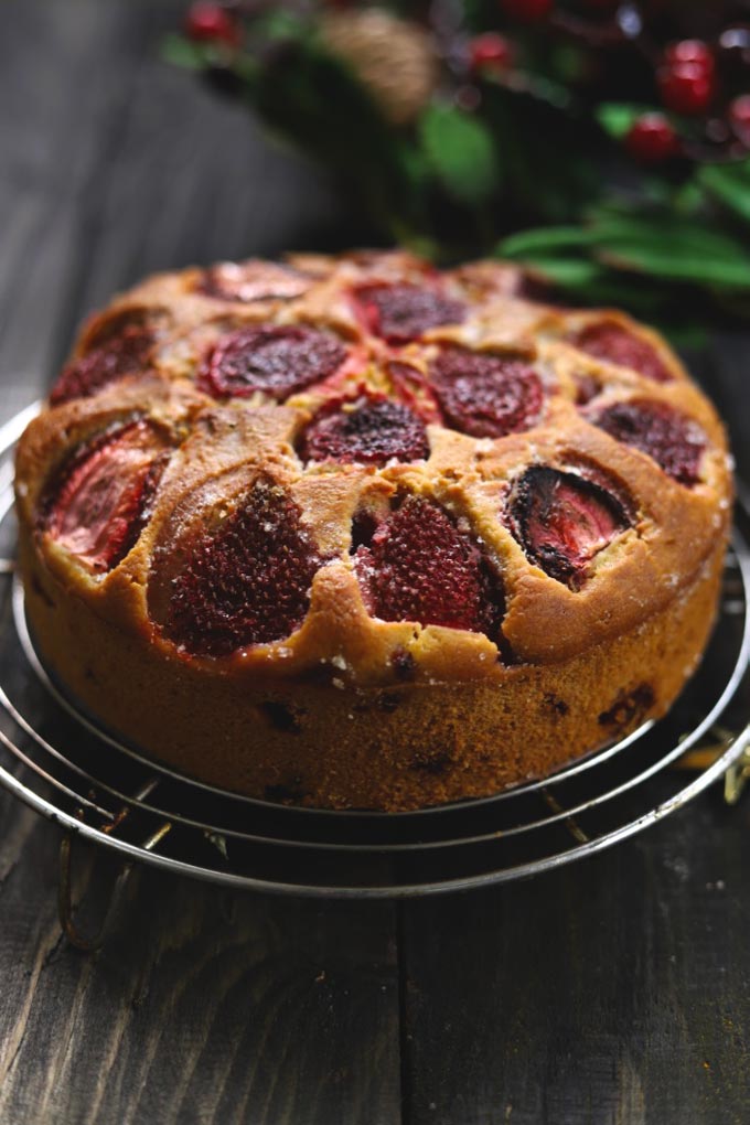 Round Fresh Strawberry Cake On A Wire Rack