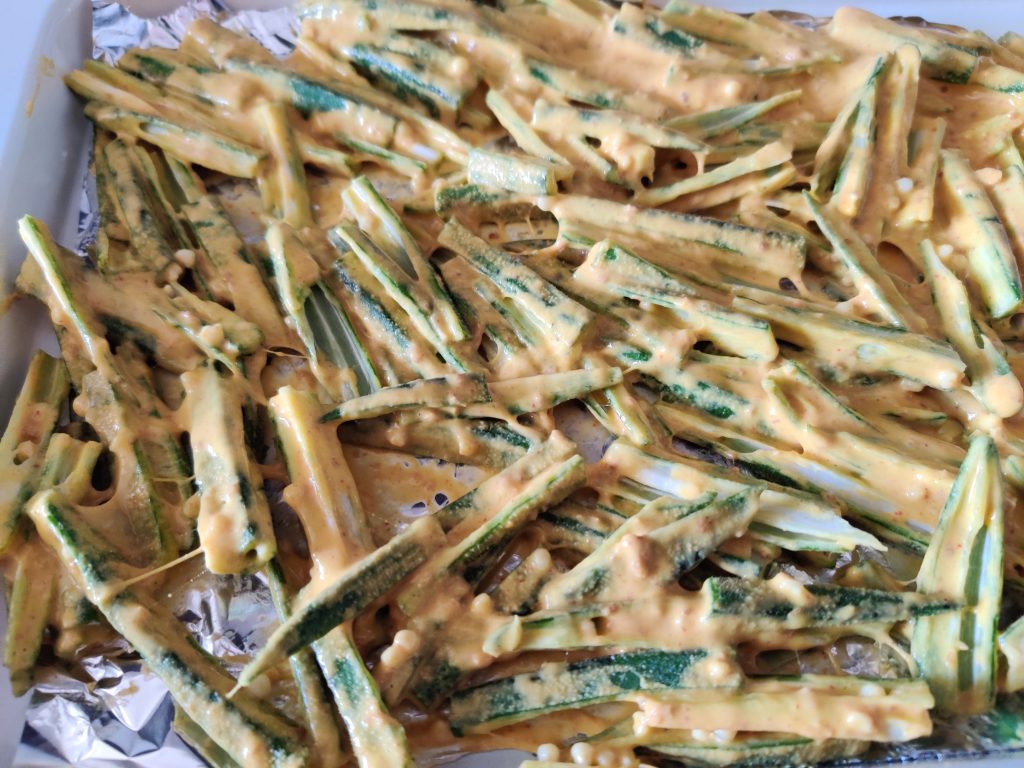 Thinly Cut Okra Covered With Spices
