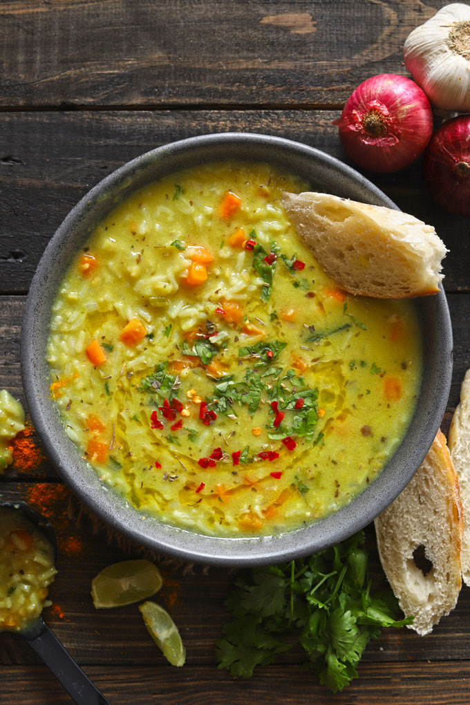 Vegetarian Lentil Soup With Bread Slice