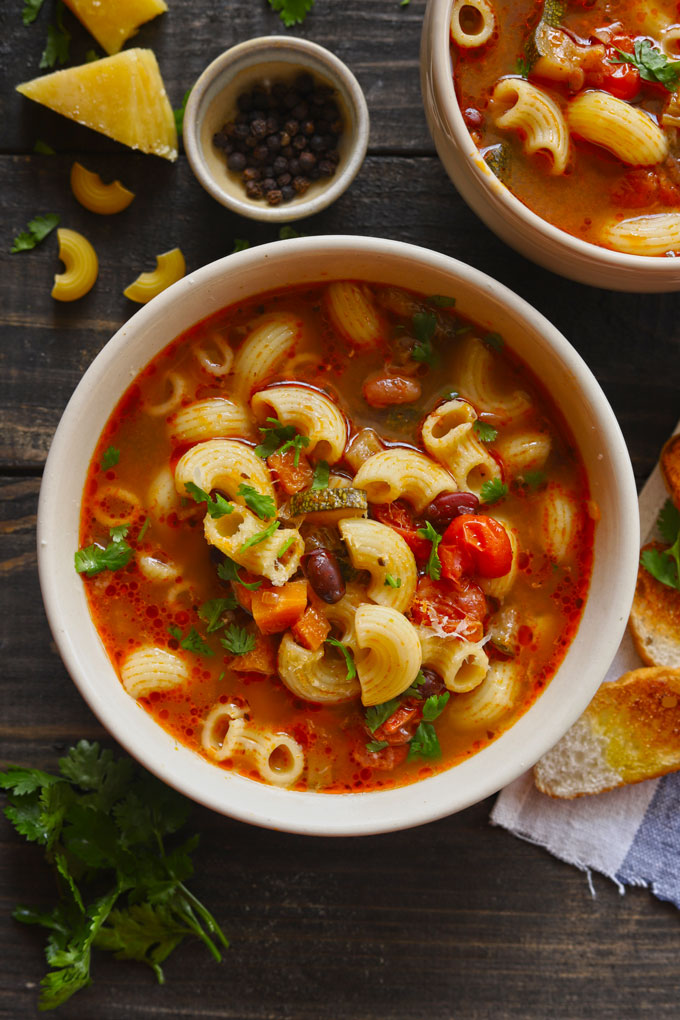 Classic Vegetable Pasta Soup In A Bowl