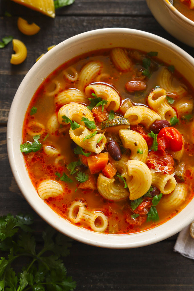 Classic Vegetable Pasta Soup In A Bowl