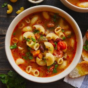 Vegetable Pasta Soup In A Bowl