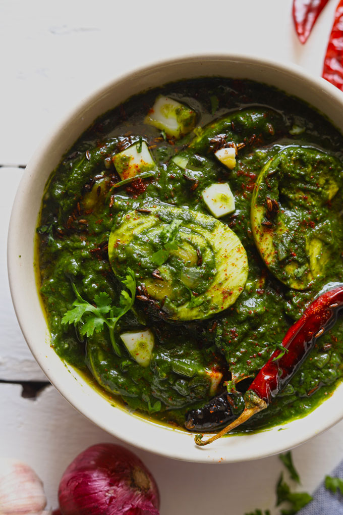 Spinach Egg Curry With Sliced Boiled Eggs On Top