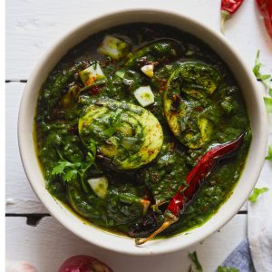 Spinach Egg Curry With Sliced Boiled Eggs On Top