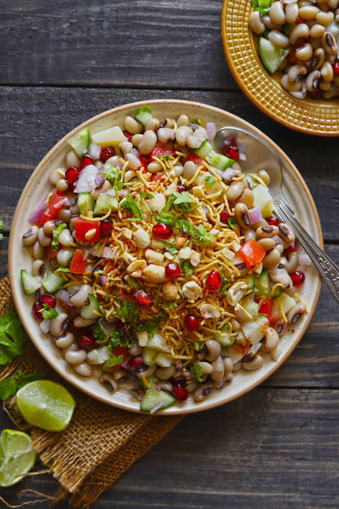 Lobia Chaat With Toasted Peanuts, Pomegranate Seeds