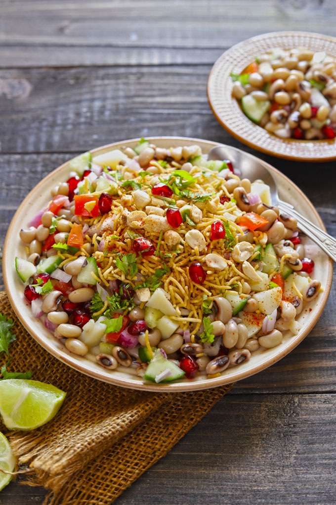 Lobia Chaat With Toasted Peanuts, Pomegranate Seeds