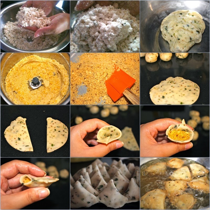 Moong Dal Samosa Step By Step Cooking Process Collage