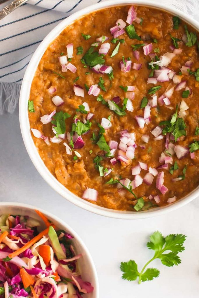 Ethiopian Lentil Stew in a white serving bowl