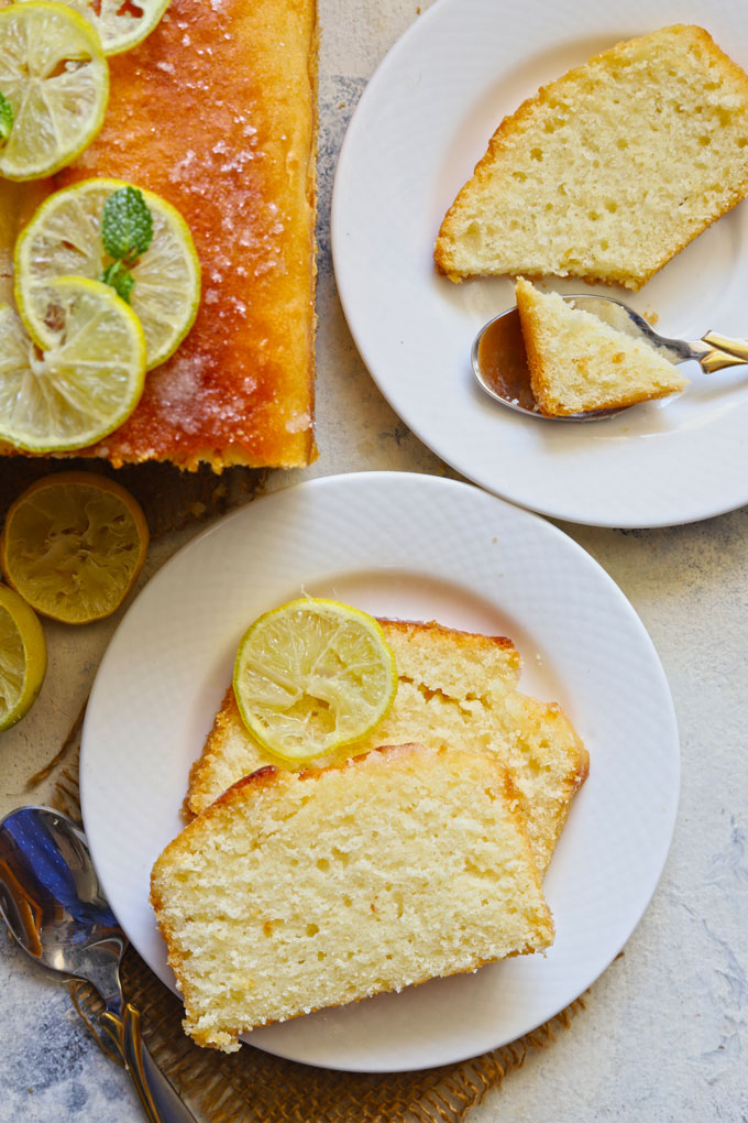 Aerial shot of pound cake slices.