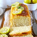 Side shot of sliced lemon pound cake loaf