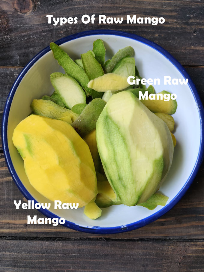 Aerial shot of two types of raw mango