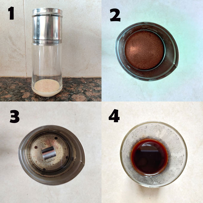 Collage of step by step Vietnamese style iced coffee
