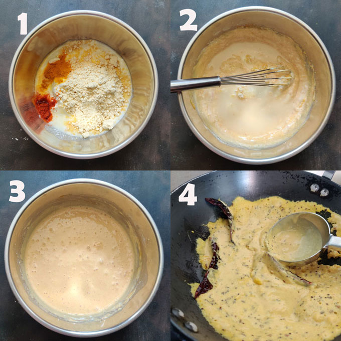 Collage of Punjabi kadhi cooking steps