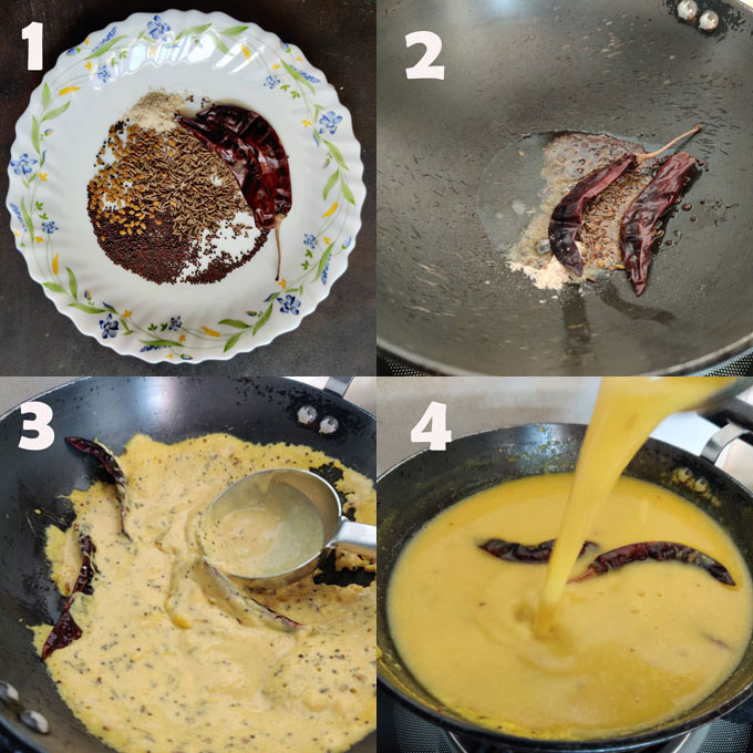 Collage of Punjabi kadhi cooking steps