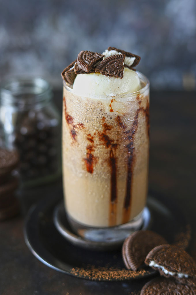 Side shot of starbucks style copycat oreo frappuccino