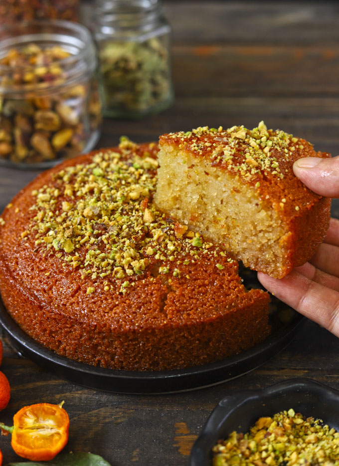 Side shot of eggless semolina cake