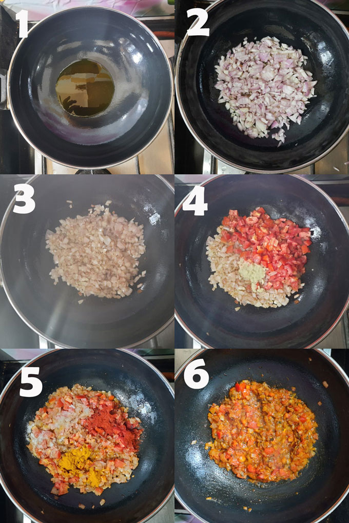 collage of jackfruit sabzi cooking steps